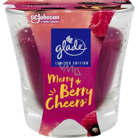 Sviečka Glade Merry Berry Cheers s vôňou vareného vína a lesných plodov v skle, doba horenia až 38 hodín 129 g