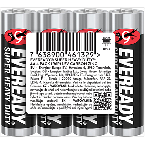 Eveready AA zinkovo-chloridové tužkové batérie, 4 ks