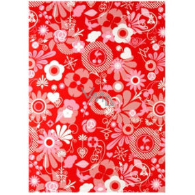 Ditipo Darčekový baliaci papier 70 x 200 cm červený, bielo ružové motívy