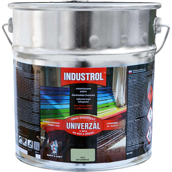 Industrol S2013 univerzál lesk vrchná farba na kov a drevo, 1010 šedá pastelová, 9 l