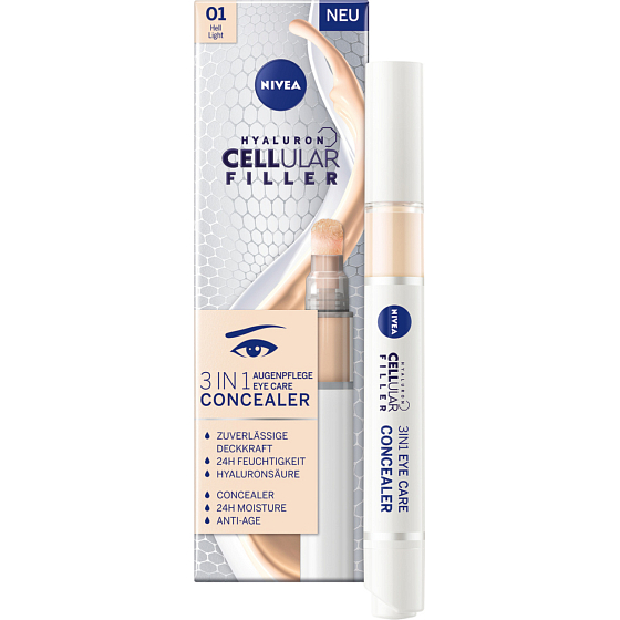 Nivea Hyaluron Cellular Filler Cushion Tónovací očný krém v hubičke 3v1, 01 svetlý odtieň, 4 ml