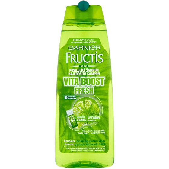 Garnier Fructis Vita Boost Fresh posilňujúci šampón pre normálne, rýchlo sa mastiace vlasy 250 ml
