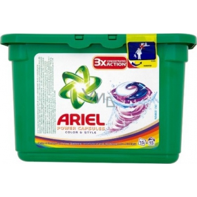 Ariel Power Capsules Color & Style gélové kapsule na pranie farebnej bielizne 3X More Cleaning Power 15 kusov 432 g