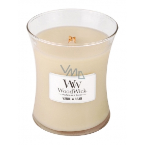 Woodwick Vanilla Bean - Vanilkový struk vonná sviečka s dreveným knôtom a viečkom sklo stredná 275 g