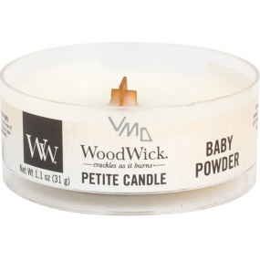 Woodwick Baby Powder - Detský púder vonná sviečka s dreveným knôtom petite 31 g