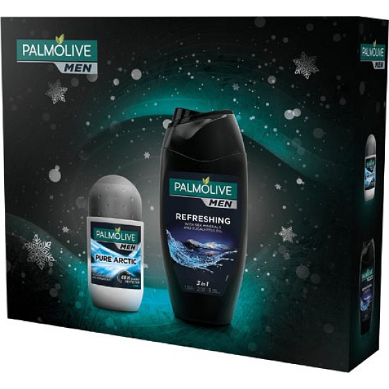 Palmolive Men Refreshing 3v1 sprchový gél na telo, tvár a vlasy 250 ml + Pure Arctic antiperspirant roll-on 50 ml, kozmetická sada