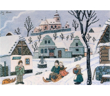 Albi Hrajúca vianočná obálková karta Deti v dedine sánkujú 14,8 x 21 cm