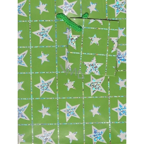 Nekupto Darčeková papierová taška 14 x 11 x 6,5 cm Zelené hviezdy 1 kus 016 50 BS