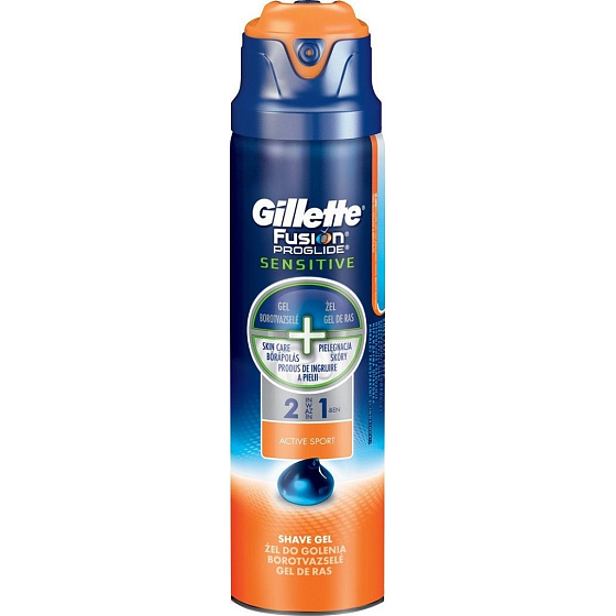 Gillette Fusion ProGlide Sensitive Active Sport 2v1 gél na holenie, pre mužov 170 ml