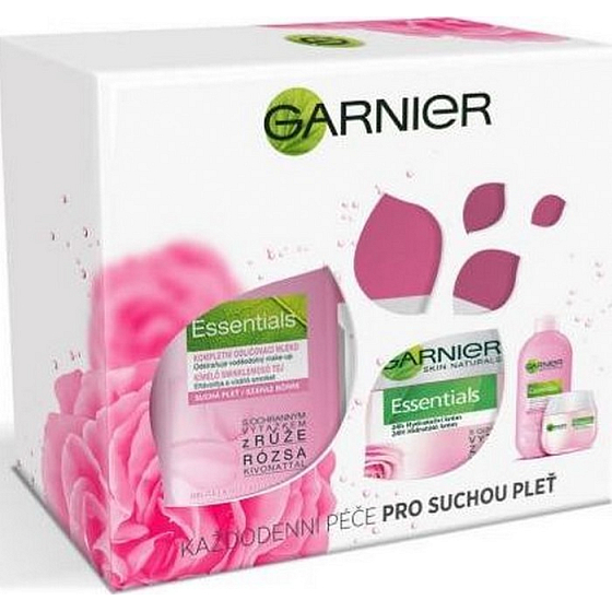 Garnier Essentials Rose hydratačný denný krém pre suchú a citlivú pleť 50 ml + odličovacie mlieko pre suchú pleť 200 ml, kozmetická sada
