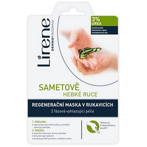 Lirene Zamatovo hebké ruky 3% urea 2 fázový peeling a regeneračná maska v rukaviciach