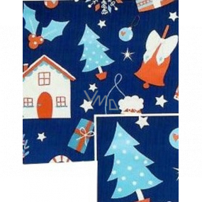 Nekupto Vianočný baliaci papier na darčeky 70 x 200 cm Modré domčeky, stromčeky