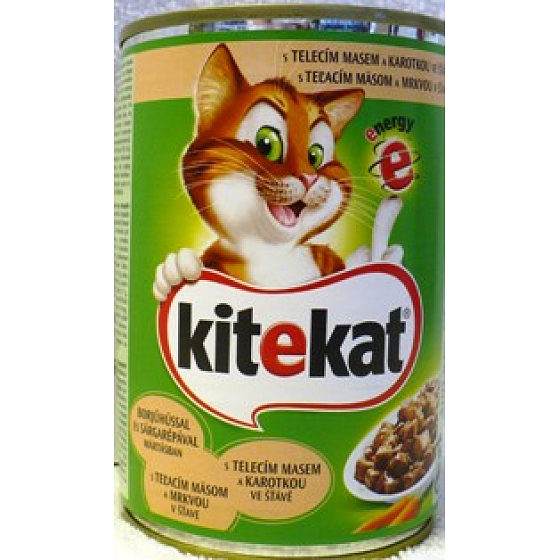 Kitekat s teľacím mäsom a karotkou v šťave 400 g