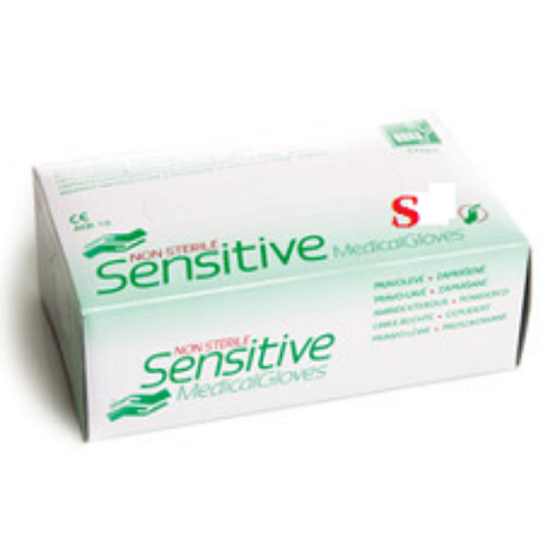 Latexové vyšetrovacie rukavice Dona Sensitive, zaprášené, veľkosť S 100 kusov v krabici