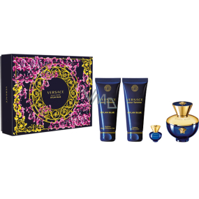 Versace Dylan Blue pour Femme parfumovaná voda 100 ml + telové mlieko 100 ml + sprchový gél 100 ml + parfumovaná voda 5 ml miniatúra, darčeková sada pre ženy