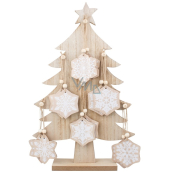 Drevený vianočný stromček 41 cm s vločkami na zavesenie 6 cm
