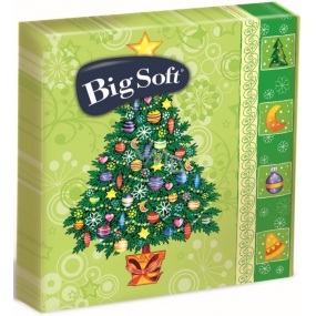 Big Soft Papierové obrúsky 2 vrstvové 33 x 33 cm 20 kusov Vianočný Svetlo zelené, vianočný stromček