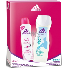Adidas Cool & Care 48h 6v1 antiperspitant dezodorant sprej pre ženy 150 ml + Protect sprchový gél 250 ml, kozmetická sada