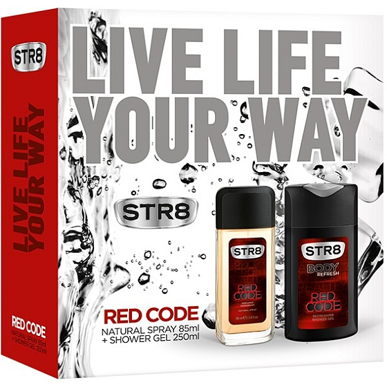 Str8 Red Code parfumovaný deodorant sklo pre mužov 85 ml + sprchový gél 250 ml, kozmetická sada