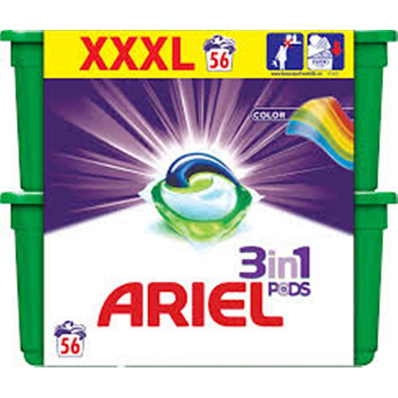 Ariel 3v1 Color gélové kapsule na pranie bielizne chráni a oživujú farby 56 kusov 1674,4 g