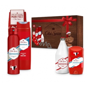 Old Spice White Water Captain Wooden 5v1 drevený box antiperspirant dezodorant stick 50 ml pre mužov + sprchový gél 250 ml + voda po holení 100 ml + antiperspirant dezodorant sprej 150 ml + ponožky, kozmetická sada