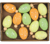 Plastové vajíčka na zavesenie žlto-oranžovo-zelené 4 cm 12 kusov v krabici