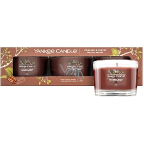 Yankee Candle Praline & Birch - Vonná sviečka v tvare vóty s vôňou praliniek a brezy v skle 3 x 37 g, darčeková sada