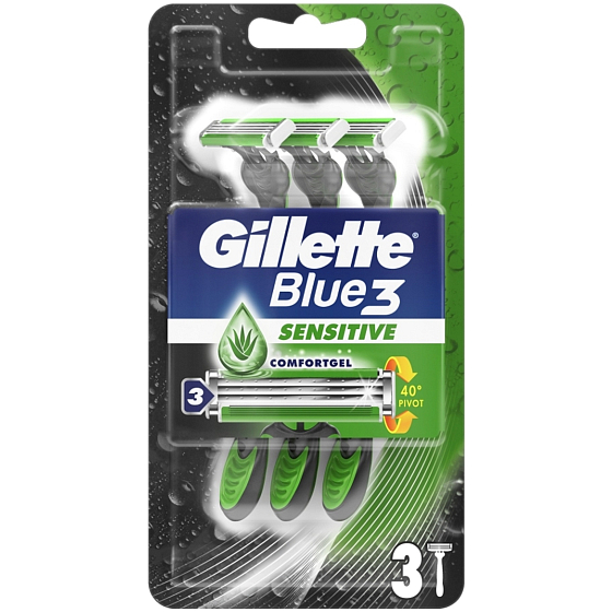 Jednorazový holiaci strojček Gillette Blue 3 Sensitive s 3 čepieľkami pre mužov 3 kusy