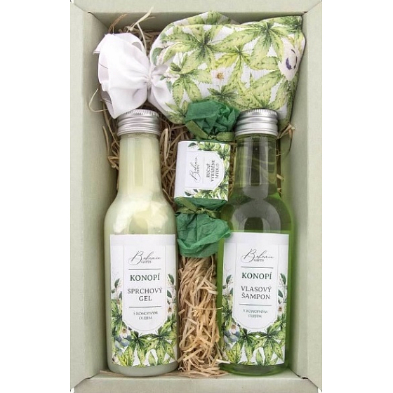 Bohemia Gifts Cannabis Konopný olej sprchový gél 200 ml + šampón na vlasy 200 ml + soľ do kúpeľa 150 g + toaletné mydlo 30 g, kozmetická sada