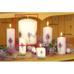 Lima Kvetina Levanduľa vonná sviečka svetlo fialová s obtiskom levandule valec 110 x 150 mm 1 kus