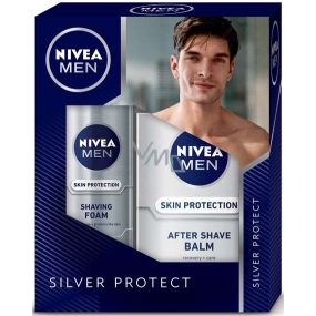 Nivea Men Silver Protect pena na holenie 200 ml + balzam po holení 100 ml, kozmetická sada
