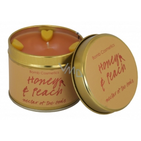Bomb Cosmetics Med a broskyňa - Honey & Peach Vonná prírodná, ručne vyrobená sviečka v plechovej dóze horí až 35 hodín