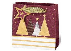 BSB Luxusná darčeková papierová taška 14,5 x 15 x 6 cm Vianočné sa stromčeky VDT 439-CD