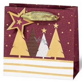 BSB Luxusná darčeková papierová taška 14,5 x 15 x 6 cm Vianočné sa stromčeky VDT 439-CD