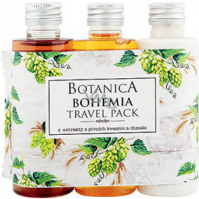 Bohemia Gifts Botanica Chmeľ a obilia pivný sprchový gél 75 ml + šampón 75 ml + telové mlieko 75 ml, cestovné balenie