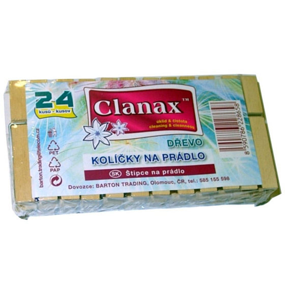 Clanax Štipce na bielizeň drevené 24 kusov