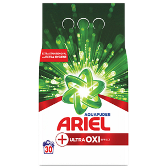Ariel Aquapuder Ultra Oxi Effect prací prášok na biele, farebné a čierne prádlo 30 dávok 2.250 kg