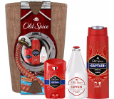 Old Spice Captain 2v1 sprchový gél a šampón 250 ml + antiperspirant dezodorant 50 ml + voda po holení 100 ml + drevená barelka, kozmetická sada pre mužov