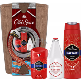 Old Spice Captain 2v1 sprchový gél a šampón 250 ml + antiperspirant dezodorant 50 ml + voda po holení 100 ml + drevená barelka, kozmetická sada pre mužov