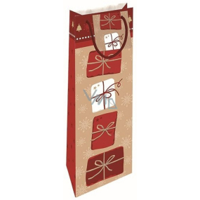 Nekupto Darčeková papierová taška na fľašu 33 x 10 x 9 cm Vianočné červené balíčky