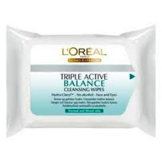 Loreal Paris Triple Active čistiace vreckovky normálna a zmiešaná pleť 25 kusov