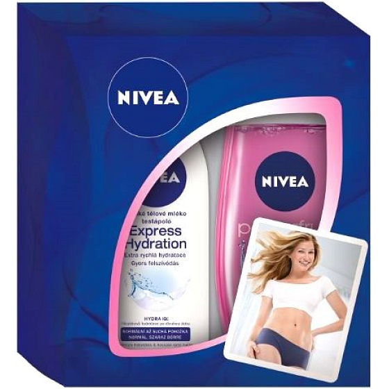 Nivea Hydration telové mlieko Express Hydration 250 ml + sprchový gél Powerfruit Delight 250 ml, pre ženy kozmetická sada