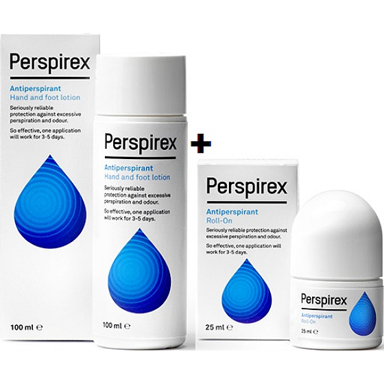 Perspirex Original Lotion antiperspiračné krém na ruky a nohy unisex 100 ml + Perspirex Original guľôčkový antiperspirant bez vône roll-on unisex 25 ml