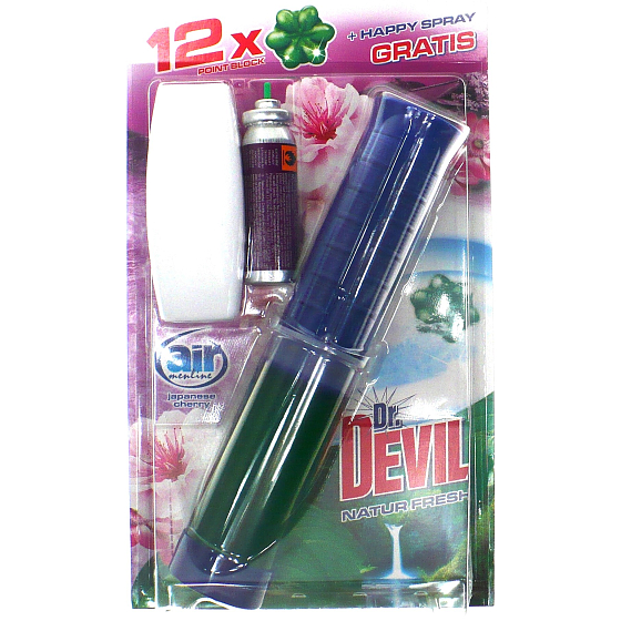 Dr. Devil Natur Fresh 3v1 Wc Point Block 75 ml + Air menłinu Japanese Cherry Happy osviežovač vzduchu komplet sprej + náplň 1 x 15 ml