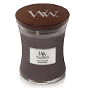 Woodwick Suede & Sandalwood - Semišové santalové drevo vonná sviečka s dreveným knôtom a viečkom sklo stredná 275 g