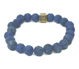 Lávovo modré trblietky s kráľovskou mantrou Om, náramok z elastického prírodného kameňa, korálik 8 mm / 16-17 cm, zrodený zo štyroch živlov