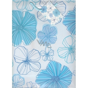 Nekupto Darčeková papierová taška 32,5 x 26 x 13 cm Svetlo modrá s kvetmi 846 40 BL