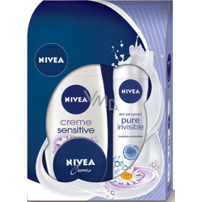 Nivea Pure Invisible antiperspirant dezodorant sprej 150 ml + Creme Sensitive sprchový sprchový gél 250 ml + intenzívny krém 30 ml, pre ženy kozmetická sada