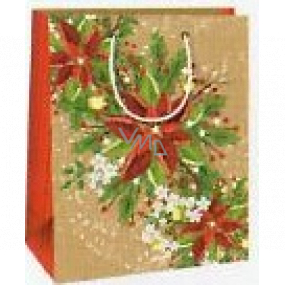 Ditipo Darčeková papierová taška 18 x 10 x 22,7 cm Vianočné zlatá - vianočné ruže