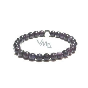 Lepidolit tmavo fialový náramok elastický prírodný kameň, guľôčka 6 mm / 16 - 17 cm, amulet športovcov